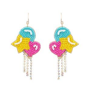 Seed Beaded Rhinestone Fringe Star Balloon Dangle Earrings